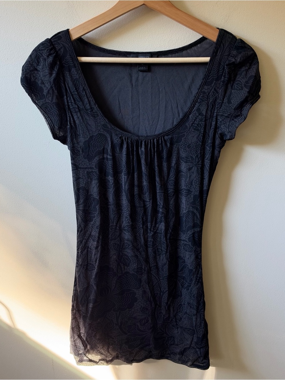 Express Mesh Y2K Floral Short Sleeve Top